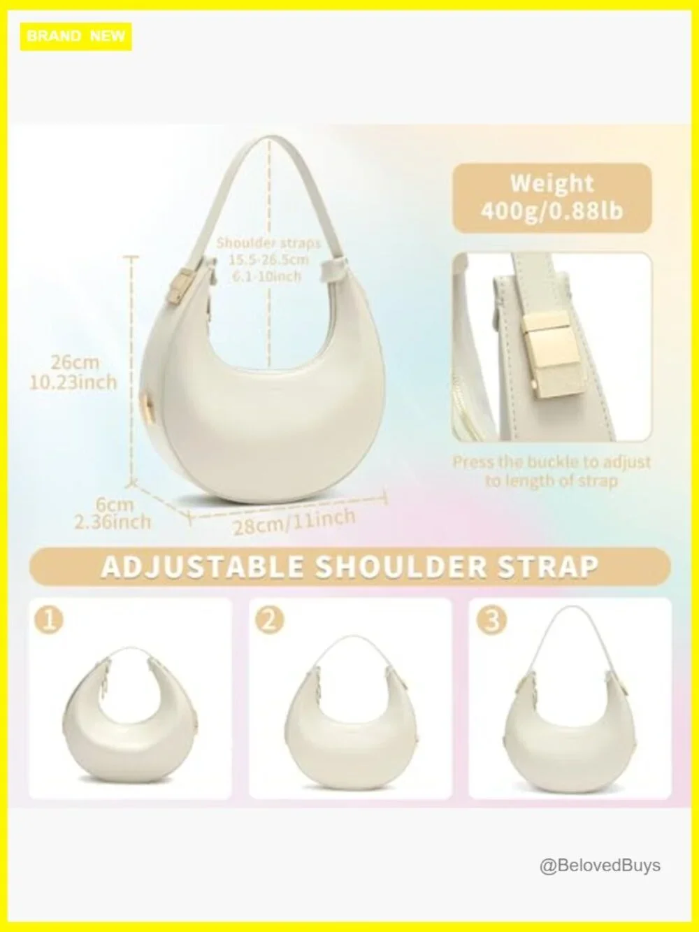 3 Way Adjustable Strap Hobo Handbag with Zipper Closure Large Capacity PU
